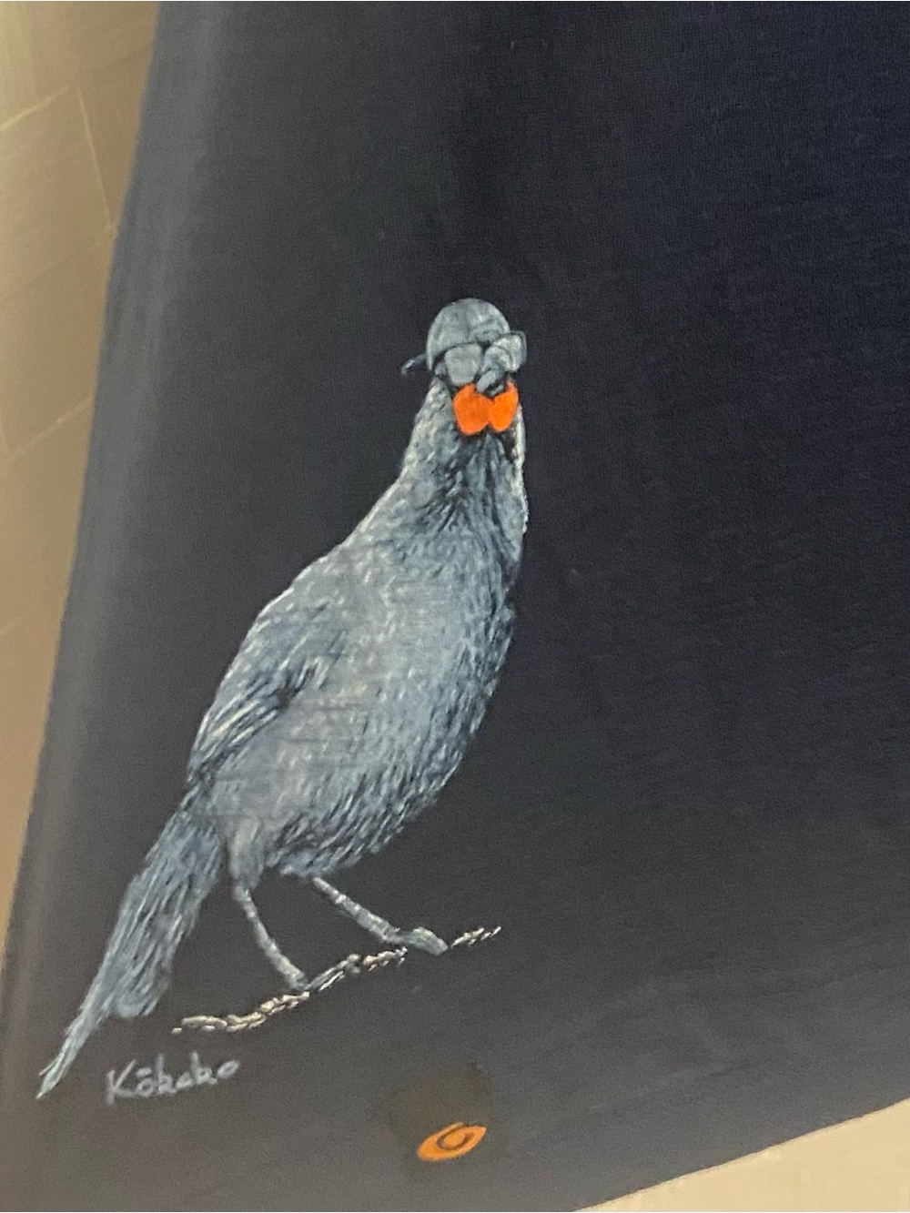 Global Culture Navy Tee with Bird Motif size XL 100% Merino Wool - Picture 6 of 13